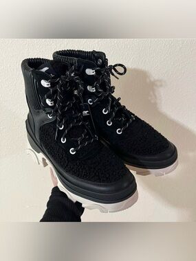 Sorel Brex Cozy Shearling Lace Waterproof Boot in Black Sea Salt NEW 8.5